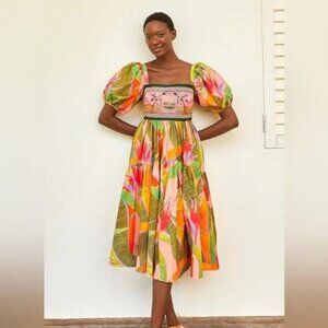 NWT Farm Rio Pink Garden Beaded Midi Dress (Large)